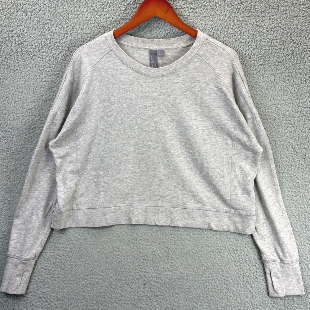 Sweaty Betty Crewneck Sweatshirt Womens 12 Grey Thumbholes Cropped Athleisure